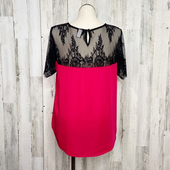 Torrid Lace Inset Top Red Black Short Sleeve Flowy Business Preppy Size 2X - Picture 5 of 11